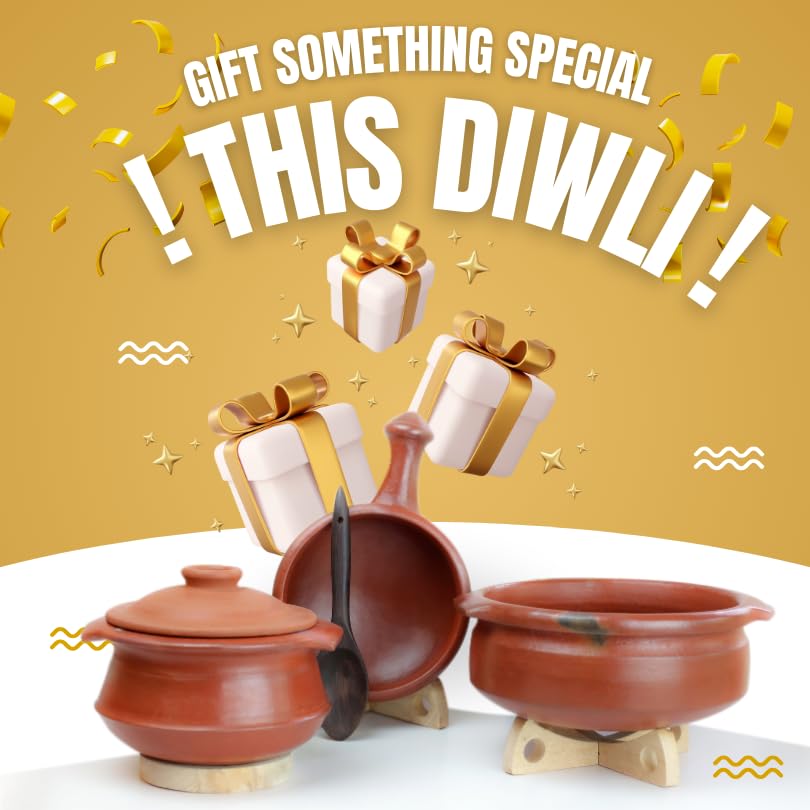 Deep Burned Uncoated Clay Pot Or Mitti Handi Combo With 2 Wooden Spatulas Complimentary Pack Of 3 - Red, 1 + 2 + 3 Liters | Pre-Seasoned Mud Pot - Unglazed, Double Fired, Hand Crafted Deep Burned Uncoated Clay Pot Or Mitti Handi Combo With 2 Wooden Spatulas Complimentary Pack Of 3 - Red, 1 + 2 + 3 Liters | Pre-Seasoned Mud Pot - Unglazed, Double Fired, Hand Crafted