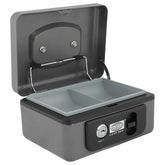 Imported Metal Cash Box With Dual Combination & Password Lock Small Size Money Box For Cash, Jewellery Safe Locker With Removable Plastic Coin Tray, Colour - Dark Grey, Material - Metal