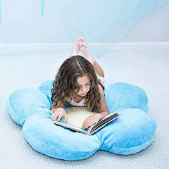 Flower Shaped Floor Cushion Pillow, For Kids Room, Living Room, Blue - 16 X 16 Inch | Luxury Kids Furnishing, Throw Pillow, Decorative Cushion, Nursery Décor, Velvet Cushion - Pack Of 1