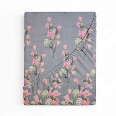 Printed Double Bedsheets With 2 Pillow Covers - Size-78x72+10 Inches, Grey & Pink | King Size Bed With All Around Elastic Breathable Long Lasting Light Weight Wrinkle Free
