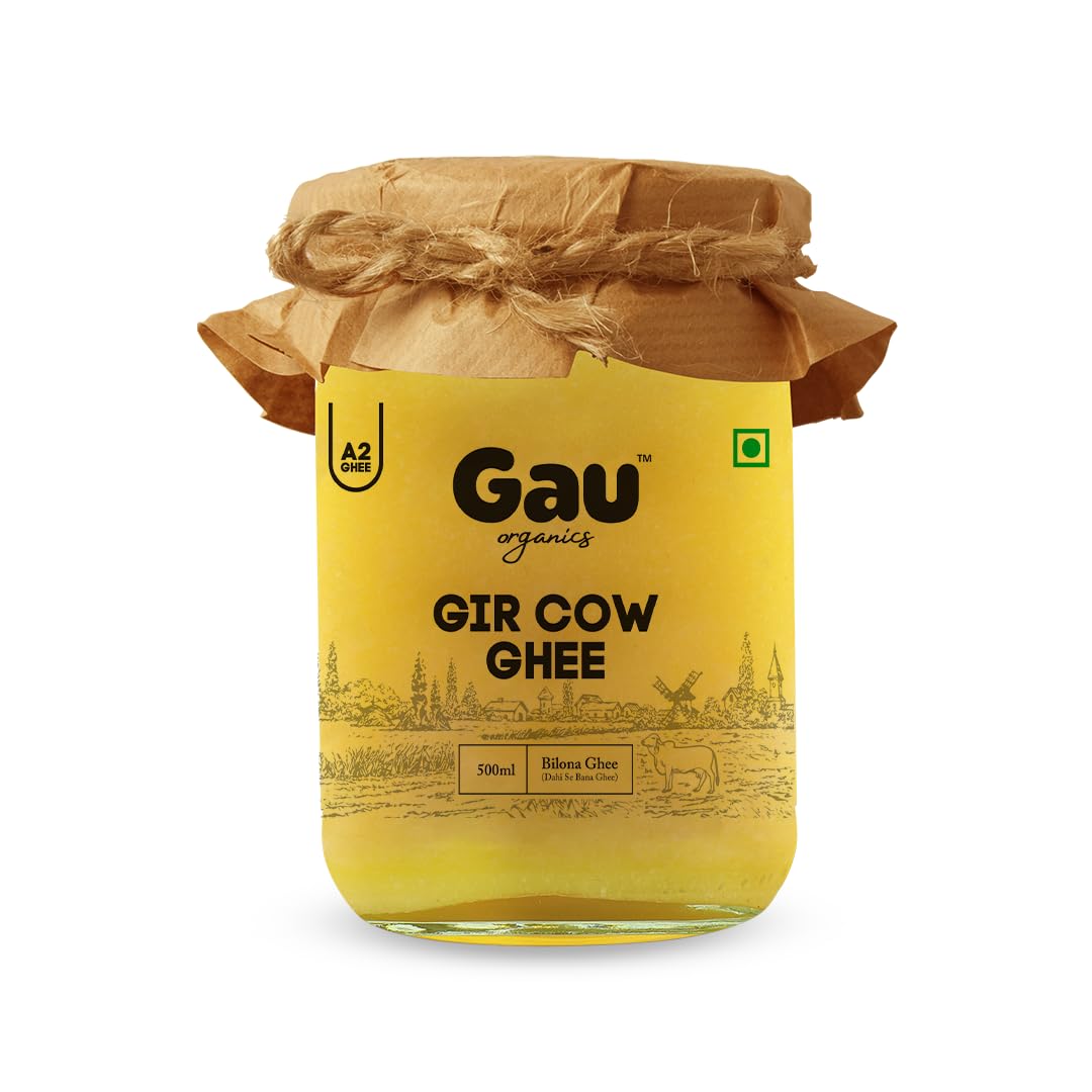 Pure Gir Cow Ghee By Gau Organics | Natural Hand Made Curd Churned Desi Ghee Good For Dishes | (500ml) 16.9 Ounce | Jar Pack