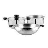 Stainless Steel Light Weight Hammered Cookware Set Of 3 Pieces, Silver | 1 Kadhai+ 1 Patila+ 1 Casserole - Easy To Clean & Dishwasher Safe