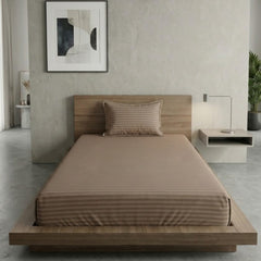 Cotton Beige Striped Single Bedsheet With 1 Pillow Cover - 55 X 90 Inches | Long-Lasting Color Comfortable Fabric Bedsheet