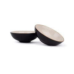 Ceramic Bowl Set Of 4 Pieces For Snacks - 13cm, Black Ivory | Dessert Bowl With Glossy Finish - Premium Stoneware | Microwave Safe Halwa Plates
