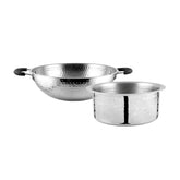 High Grade Stainless Steel Hammered Cookware Set Of 2 Pcs - Hammered Patila + Hammered Kadhai, Silver | Easy To Clean & Dishwasher Safe
