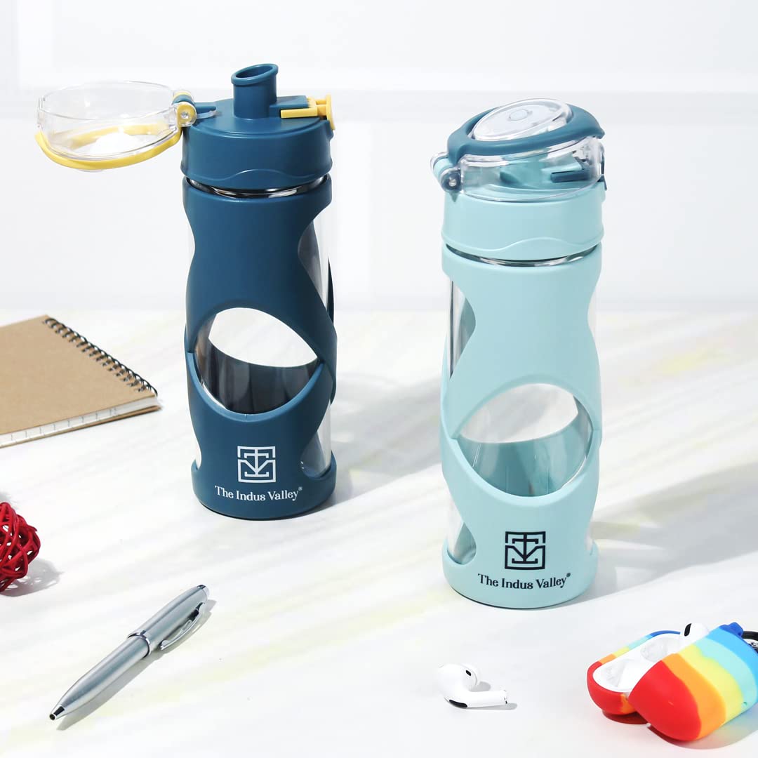 Pro-Hydro Borosilicate Glass Water Bottle For School, College, Office, Gym | Dark Blue, 500ml - Leak Proof, BPA-Free, Anti-Slip Pro-Hydro Borosilicate Glass Water Bottle For School, College, Office, Gym | Dark Blue, 500ml - Leak Proof, BPA-Free, Anti-Slip