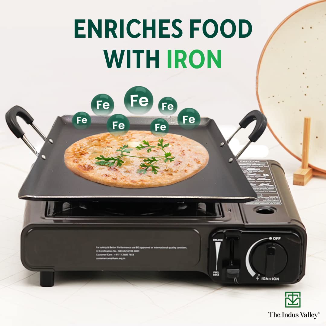 Pre-Seasoned Black Square Iron Tawa For Dosa, Chapathi With Bakelite Handle - 29.5 Cm, 11.6 Inch, 1.9 Kg | Induction Friendly, Pre-Seasoned Tawa, 100% Pure & Toxin-Free, No Chemical Coating Pre-Seasoned Black Square Iron Tawa For Dosa, Chapathi With Bakelite Handle - 29.5 Cm, 11.6 Inch, 1.9 Kg | Induction Friendly, Pre-Seasoned Tawa, 100% Pure & Toxin-Free, No Chemical Coating