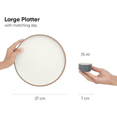 Large Round Ceramic Serving Platter, White - 1 Platter + 1 Dip Bowl, 75ml Modern Series | Big Serving Plate Set With Matte Finish - Platters Serving Set | Ceramic Round Platter - Microwave Safe