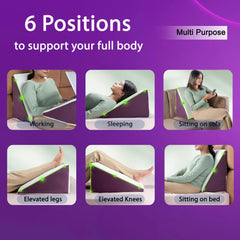 Wedge Cushion, Bed Pillow, Orthopedic Memory Foam Leg Pillow - White & Purple | Neck & Back Support Pillow, For Sitting & Sleeping, Pain Relief | Wedge Pillow, Multi-Purpose Use