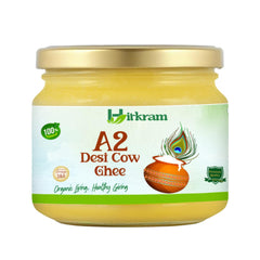 Pure Organic A2 Desi Cow Ghee By Hitkram | Homemade Healthy Fresh Desi Ghee Hand-Churned Using Traditional Bilona Method Good For Cooking & Frying | (200ml) 6.7 | Jar Pack