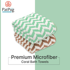 Patpug Coral Microfiber Ultrasoft Comfortable Highly Absorbent Quick Drying Large Bath Towel 700 Gsm (Green & Brown)- Pack Of 2