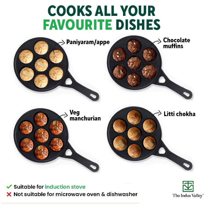 Super Smooth Black Cast Iron Paniyaram Pan With Long Handle - 7 Pits, 21cm, 8.3 Inch, 1.9 Kg | Nonstick, Pre-Seasoned Appe Or Paddu Pan, 100% Pure & Toxin-Free, No Chemical Coating Super Smooth Black Cast Iron Paniyaram Pan With Long Handle - 7 Pits, 21cm, 8.3 Inch, 1.9 Kg | Nonstick, Pre-Seasoned Appe Or Paddu Pan, 100% Pure & Toxin-Free, No Chemical Coating
