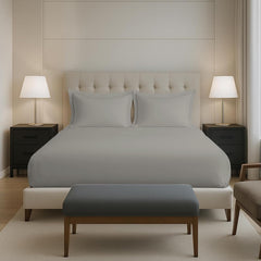 Cotton Elastic Fitted Bedsheets King Size Two Pillow Cover - 74 X 78 Inches, Grey | Breathable & Smooth Bedding Wrinkles | Elegant Hotel Like Look