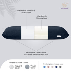 Memory Foam Half Body Pillow, For Sleeping & Hugging, Pregnancy, Navy Blue - 30 X 10 X 5 Inches | Long Cuddle Pillow Suitable For Side Sleepers & Back Support | Velvet Cover, Multipurpose
