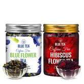 Blue Tea Combo Pack Of 2 - Butterfly Pea Flower Tea 50gm, 1.7 Ounce + Hibiscus Flower Tea 100gm, 3.5 Ounce | Antioxidant Rich - Caffeine Free, Gluten Free, Non GMO | Pet Jar Packaging