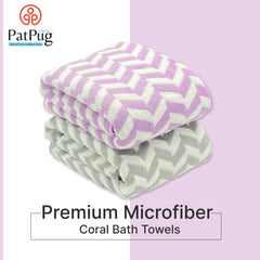 Patpug Coral Microfiber Ultrasoft Comfortable Highly Absorbent Quick Drying Large Bath Towel 700 Gsm (Grey & Purple)- Pack Of 2