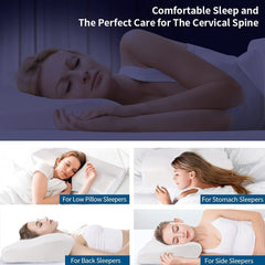 Memory Foam Pillow, Contour Cervical Orthopedic Pillow For Sleeping - White | For Neck Pain & Shoulder Pain | Ergonomic Cervical Pillow, Neck Support Pillow For Head, Side, Back
