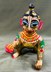 Fine Brass Made Full Painted Laddu Gopal Statue, Brass, Multi, Bal Gopal Idol, Hand Painted Murti, For Home Temple, Lord Krishna Baby Krishna Murti, Thakur Ji