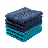 Akiko Home 100% Cotton Essential Series Hand Towels 1200 Gsm | Soft, Absorbent & Durable, Cotton Hand Towel For Bathroom Use, Gentle On Skin- Pack Of 6 (Navy & Teal)