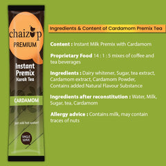 Chaizup Premium 1 Min Instant Cardamom Tea Premix - Pack Of 3 X 140gm, 4.9 Ounce Each, 30 Sachets | Just Add Hot Water - Assam Elaichi Chai Powder | Low Caffeine Home Like Tea