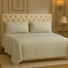 Microfiber Bedding Set For King Size 1 Fitted Bedsheet With 1 Flat Top Sheet + 2 Pillow Covers | 78x72 Inches, Off White & Grey | Perfect Combination For A Stylish Bedsheet