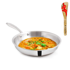Triply Stainless Steel Fry Pan With Free Wooden Spatula For 1-2 People - Small, 24cm, 8.7 Inch, 1.5 Liters, 0.9 Kg | Induction Friendly, Nonstick 3-Layer Body, Toxin-Free, No Chemical Coating