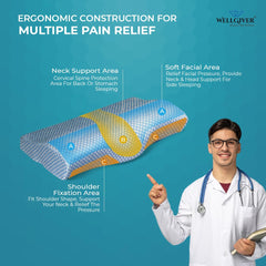 Cervical Memory Foam Pillow For Neck Pain, Standard Size - 19 X 11 X 4 Inch | Orthopedic Pillow Spondylitis Neck & Shoulder, Head Pain | Washable Jacquard Blue Cover - Pack Of 1