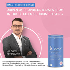 Sova Plug The Flow For Men & Women Ibs Relief, Prevent Loose Stools, Diarrhea, Upset Stomach, Prebiotics, Probiotics & Digestive Enzymes 5 Billion Cfus | 15 Vegan Sachets 150gm 0.3lbs