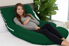 Premium Multipurpose Microfiber Pregnancy Pillow For Pregnant Women - Dark Green | 100% Cotton, Zippered Cover, Lightweight, Removable Cover, Full Body Pillow, Soft Pillow - Pack Of 1