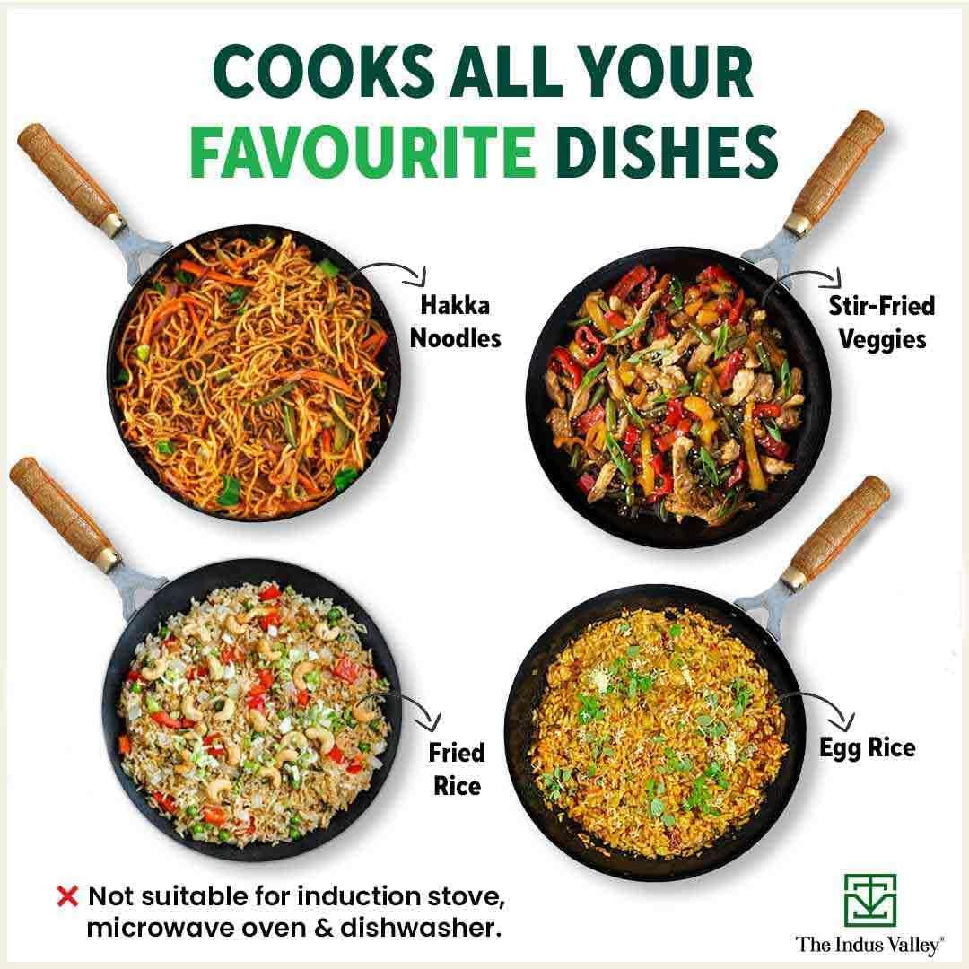 Pre-Seasoned Black Iron Cookware Set - Tawa 26 Cm + Wok 25.4 Cm, 2.2 Liters | Kitchen Cooking Combo Pots & Pans Set Of 2 Pcs - Naturally Nonstick Pre-Seasoned Black Iron Cookware Set - Tawa 26 Cm + Wok 25.4 Cm, 2.2 Liters | Kitchen Cooking Combo Pots & Pans Set Of 2 Pcs - Naturally Nonstick
