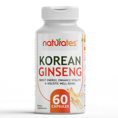 Naturates Korean Ginseng Dietary Supplement, For Energy & Promote Holistic Well - Being, Beneficial For Individuals Experiencing Physical Or Mental Tiredness | 60 Capsules 100gm 0.2lbs