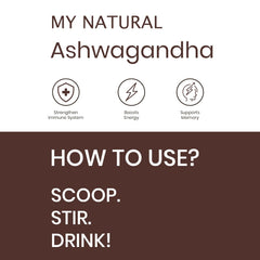 My Natural Ashwagandha, Root Powder, Fssai Certified, Pure & Natural, Reduces Anxiety & Stress, Boosts Vitality & Strength | 125gm 0.2lbs