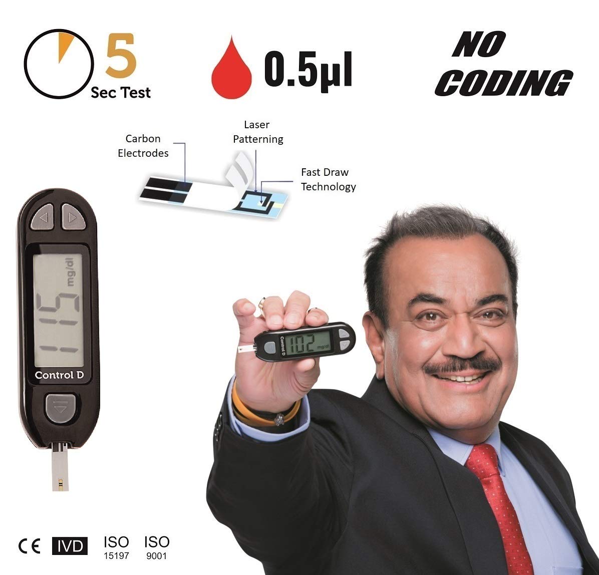Control D Blood Glucose Monitor (Pack of 100 Strips, Black) Control D Blood Glucose Monitor (Pack of 100 Strips, Black)