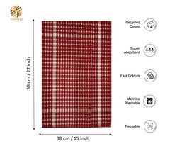 Texstyle Kitchen Cleaning Towel 400 Gsm | Soft & Absorbent Hand Towel For Kitchen Cleaning & Quick Drying Of Plates & Glasses (Red) - Set Of 4