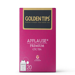 Golden Tips Applause Premium Assam CTC Tea - 40gm, 1.4 Ounce, 20 Sachets | Strong & Aromatic Chai Patti - 100% Natural Loose Tea Leaves | Artificial Flavor Free, Rich In Antioxidants