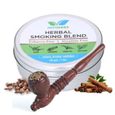 Ayurvedic & Organic Herbs Mix For Smoking, Herbal Mixture Smoking Blend With Brown Wooden Pipe For Smoking Mixture Kit - Tobacco & Nicotine Free 30g