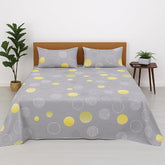 Printed Double Bed Bedsheet Set Includes 2 Pillow Covers - 90 X 100 Inches, Grey | Modern & Stylish Circle Print Bedsheet