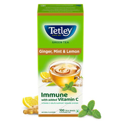 Tetley Ginger, Mint & Lemon Green Tea - 100 Tea Bags Envelopes | Immune With Added Vitamin C - Rich In Antioxidants, Medium Caffeine