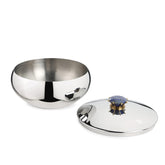 Silver Stainless Steel Bowl With Lid - Medium, Royal Lapiz Series | Storing & Serving Bowl - Lapis Lazuli Stone Lid | Serve Ware, Dinnerware & Tableware