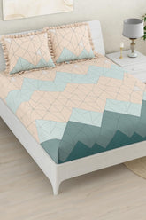 Premium Heavy King Size Bedsheet With 2 Frill Pillow Covers | 72 X 78 Inches, Pink & Sage Green | Double Bed, All-Around Elastic Fitted | Luxurious Comfort & Durability