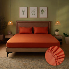 Queen Size Bedsheet For Double Bed With 2 Pillow Cover - 60 X 78 Inches, Terracotta | 100% Cotton, Soft & Breathable - Bedsheet Collection