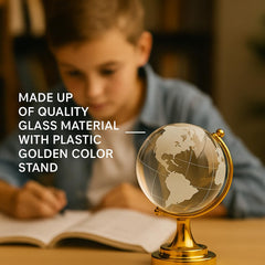 Fengshui Crystal Globe With Golden Stand For Positive Energy, Success, Good Luck & Prosperity, Vastu Remedy For Home Childrens Study Table & Office (Glass, White) Pack Of 1