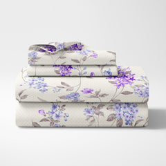 Flat Bedsheet Queen Size Bed With 2 Pillow Covers - 100 X 90 Inches, White & Purple | Soft, Breathable & Durable | Skin-Friendly & Durable