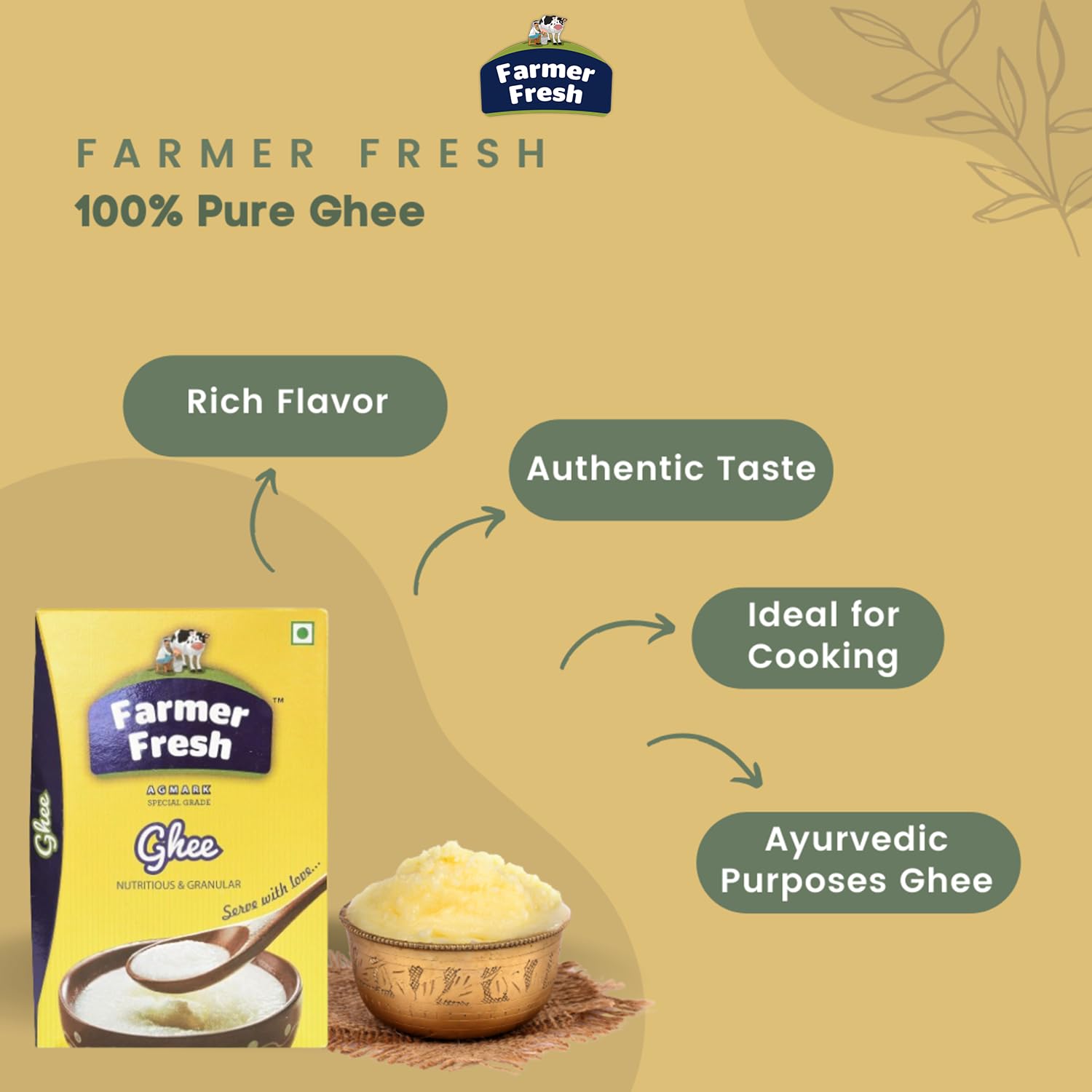 Organic Agmark Ghee By Farmer Fresh | Rich Flavor & Authentic Taste Perfect For Cooking, Frying | (1 Litr) 33.8 Ounce | Box Pack Organic Agmark Ghee By Farmer Fresh | Rich Flavor & Authentic Taste Perfect For Cooking, Frying | (1 Litr) 33.8 Ounce | Box Pack