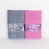 Rangoli 100% Cotton Fibre Bath Towels 1000 Gsm | Highly Durable & Absorbent With Printed Border | Quick Drying Towels (Pink & Grey) - Pack Of 2
