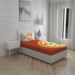 Cotton Bedsheet Set For Single Bed - Size 59 X 88 Inches, Red | 1 Single Bed Sheet With 1 Pillow Cover - Light Weight & Breathable, All Season Comfort-Pizza Pattern Bedsheet