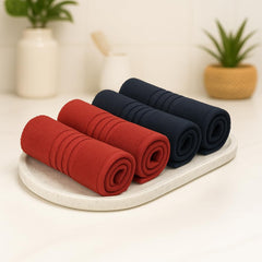 Akiko Home 100% Cotton Essential Series Face Towel 600 Gsm | Soft Absorbent & Durable Washcloth For Men & Women, Compact Travel Towel -Pack Of 4 (Maroon & Navy)