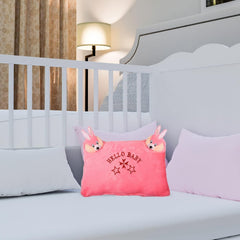 Hello Teddy Design Kid's Pillow, Velvet Super Soft Kids Pillow, Pink - 12 X 18 Inch | For Sleeping & Travel, Suitable For All Sleepers | Multipurpose & Comfortable, Breathable - 1 Piece