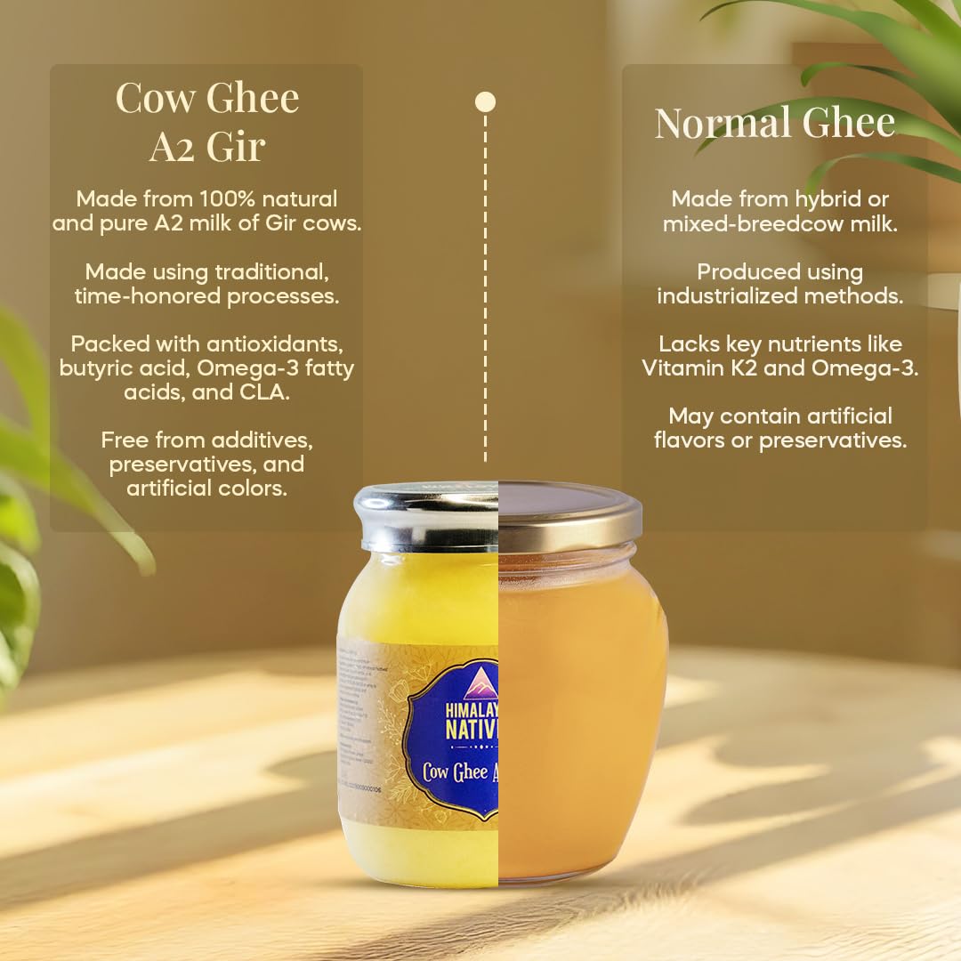 Natural Premium A2 Gir Cow Ghee By Himalayan Natives | Authentic Flavor & Natural Aroma Desi Cow Ghee Helps Boost Immunity | (250ml) 8.4 Ounce | Jar Pack Natural Premium A2 Gir Cow Ghee By Himalayan Natives | Authentic Flavor & Natural Aroma Desi Cow Ghee Helps Boost Immunity | (250ml) 8.4 Ounce | Jar Pack
