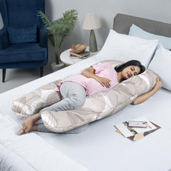 Pregnancy Pillow, U Shaped Pillow, Maternity Pillow For Sleeping - Light Brown | Mekko Printed, 100% Cotton Pillow For Pregnant Mothers With Breathable & No Heat Fabric - Full Body Support